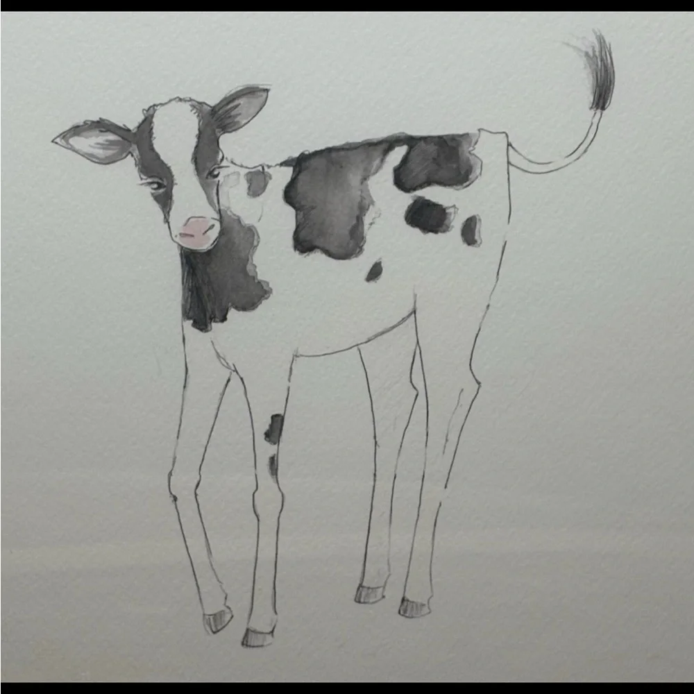 Restoration Hardware Baby & Child Watercolor Animal print Cow framed art